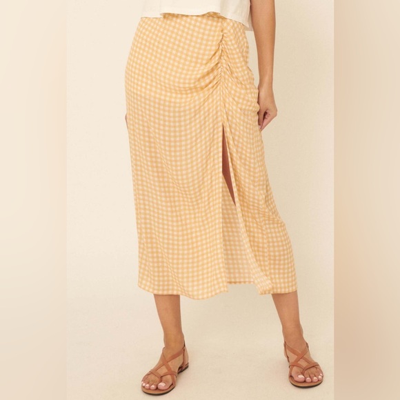 NWT Promesa Delightful Days Ruched Gingham Midi Skirt Large - Picture 2 of 8